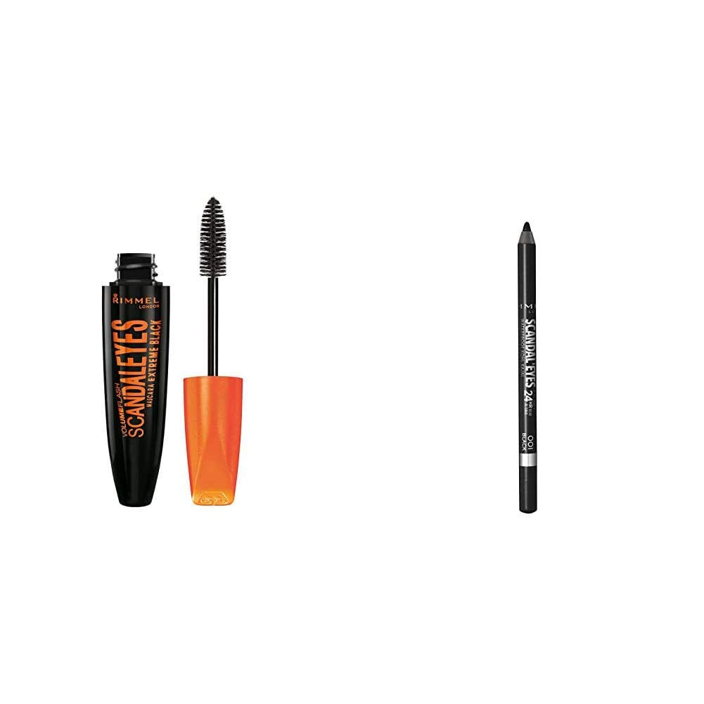 Rimmel Scandaleyes Mascara, Extreme Black, 0.41 Fl Oz (Pack of 1) & Rimmel Scandaleyes Waterproof Gel Eye Liner Pencil, Black
