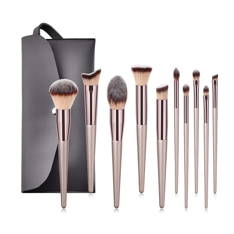 10pcs Champagne Makeup Brushes Set Foundation Powder Blush Eyeshadow