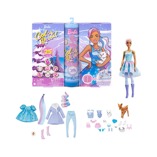 Barbie Color Reveal Advent Calendar, 1 Doll & 3 Pets, 25 Surprises