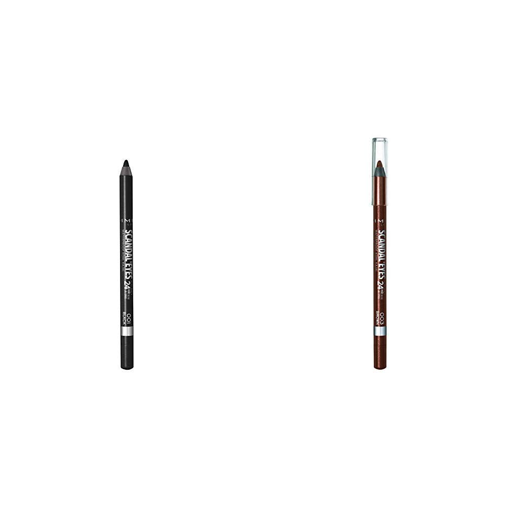 Rimmel Scandaleyes Waterproof Gel Eye Liner Pencil, Black &amp; Rimmel Scandaleyes 24hr waterproof eyeliner, Brown, Pack of 1