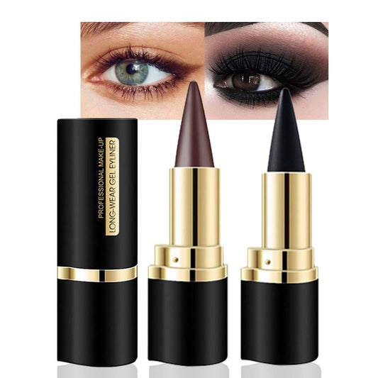 2Pcs Black Brown Gel Eyeliner Pencils Set,Waterproof Eye Liner Pen,Cat Eye Stencil Cat Face Makeup,Eye Black Eyeshadow Palette Stick,Gothic Halloween Makeup,delineador de ojos contra el agua