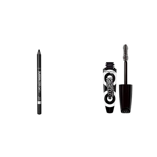 Rimmel Scandaleyes Waterproof Gel Eye Liner Pencil, Black &amp; Rimmel Scandaleyes Retroglam Mascara, Extreme Black Longwear Mascara for a False Eyelash Look, 0.41 Fl Oz (Pack of 1)
