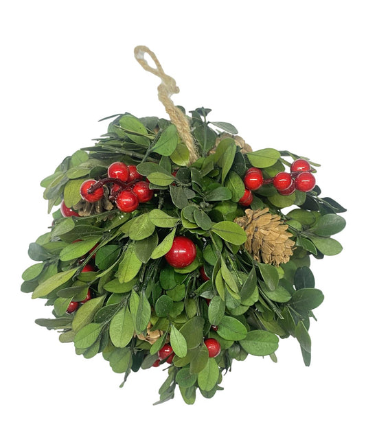 6" Boxwood and Berries Ball Ornament