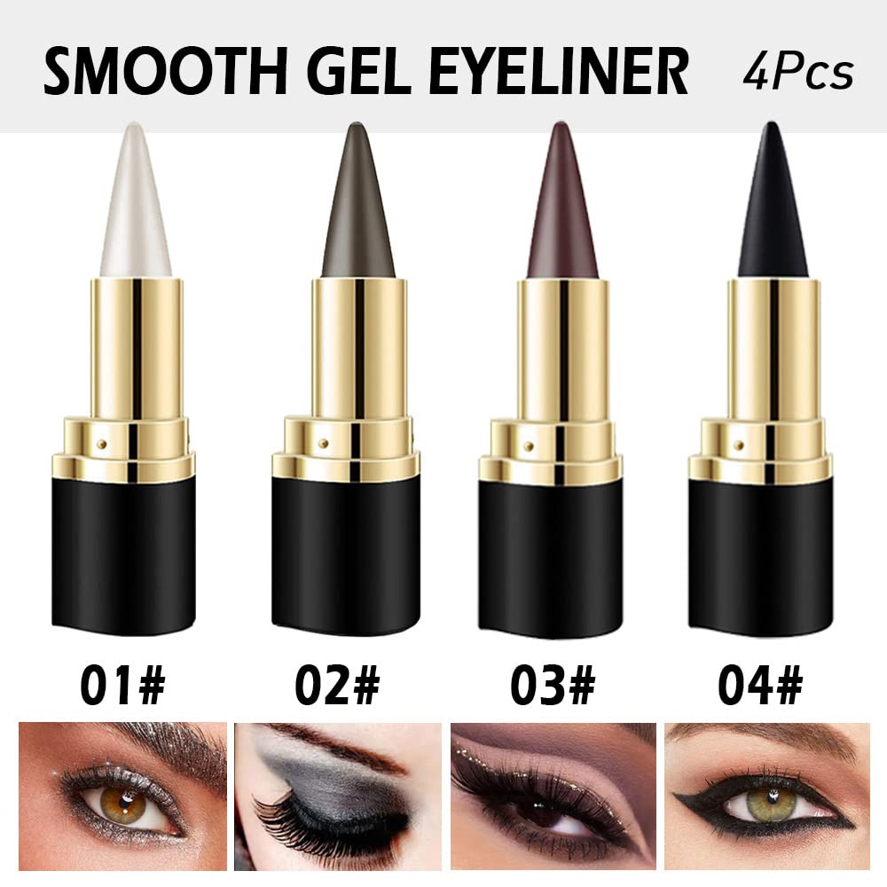 4Pcs Black Brown Silver Gray Gel Eyeliner Pencils Set,Waterproof Eye Liner Pen,Cat Eye Stencil Cat Face Makeup Kit,Eye Black Eyeshadow Palette Stick,Gothic Halloween Makeup,delineador de ojos