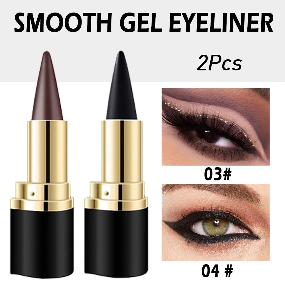 2Pcs Black Brown Gel Eyeliner Pencils Set,Waterproof Eye Liner Pen,Cat Eye Stencil Cat Face Makeup,Eye Black Eyeshadow Palette Stick,Gothic Halloween Makeup,delineador de ojos contra el agua