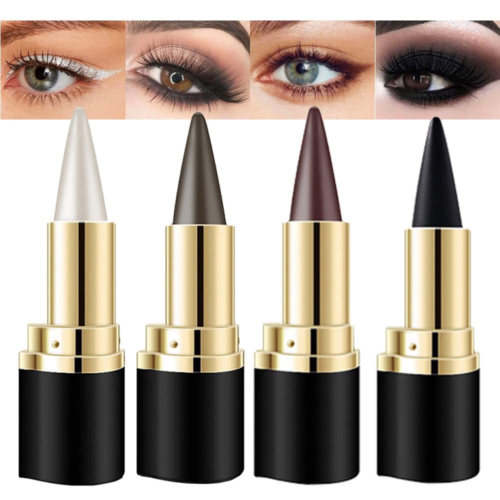 4Pcs Black Brown Silver Gray Gel Eyeliner Pencils Set,Waterproof Eye Liner Pen,Cat Eye Stencil Cat Face Makeup Kit,Eye Black Eyeshadow Palette Stick,Gothic Halloween Makeup,delineador de ojos