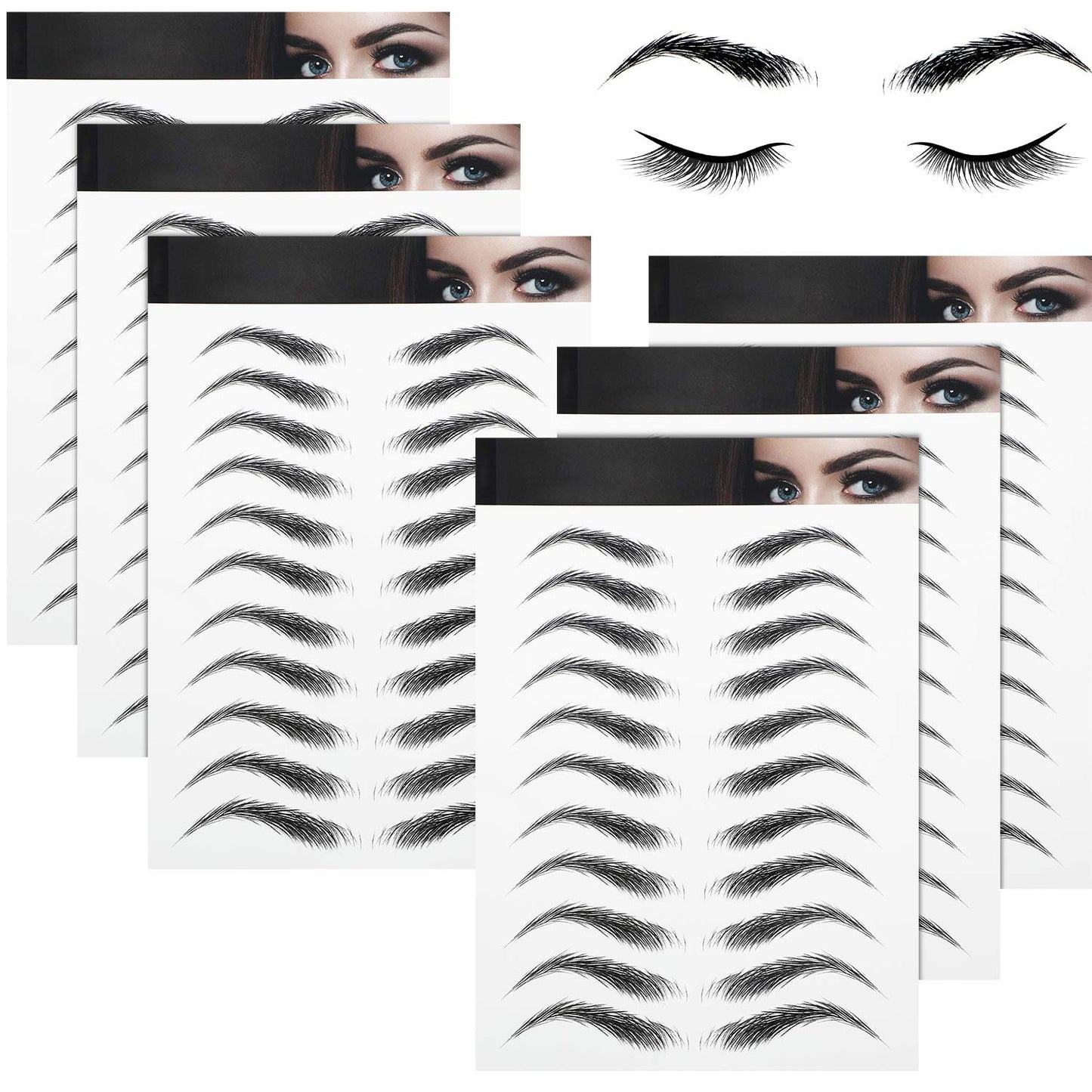 6 Sheets 4D Hair-Like Waterproof Eyebrow Tattoos Stickers Eyebrow Transfers Stickers Temporary Brow Tattoo Peel Off Grooming Shaping Eyebrow Sticker in Arch Style, 66 Pairs Black (High Arch Eyebrow)